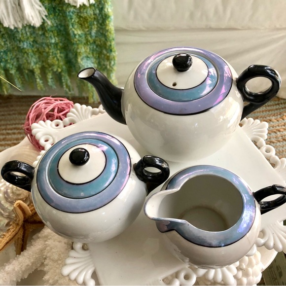 🌴1930's Deco TEAPOT SUGAR & CREAMER - Picture 2 of 8